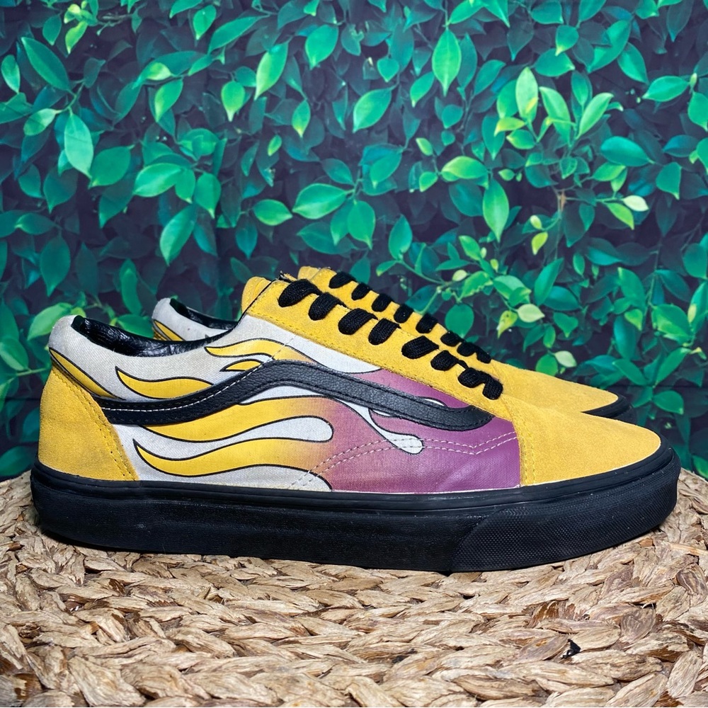 Vans Men's Yellow and Purple Flame Sneakers